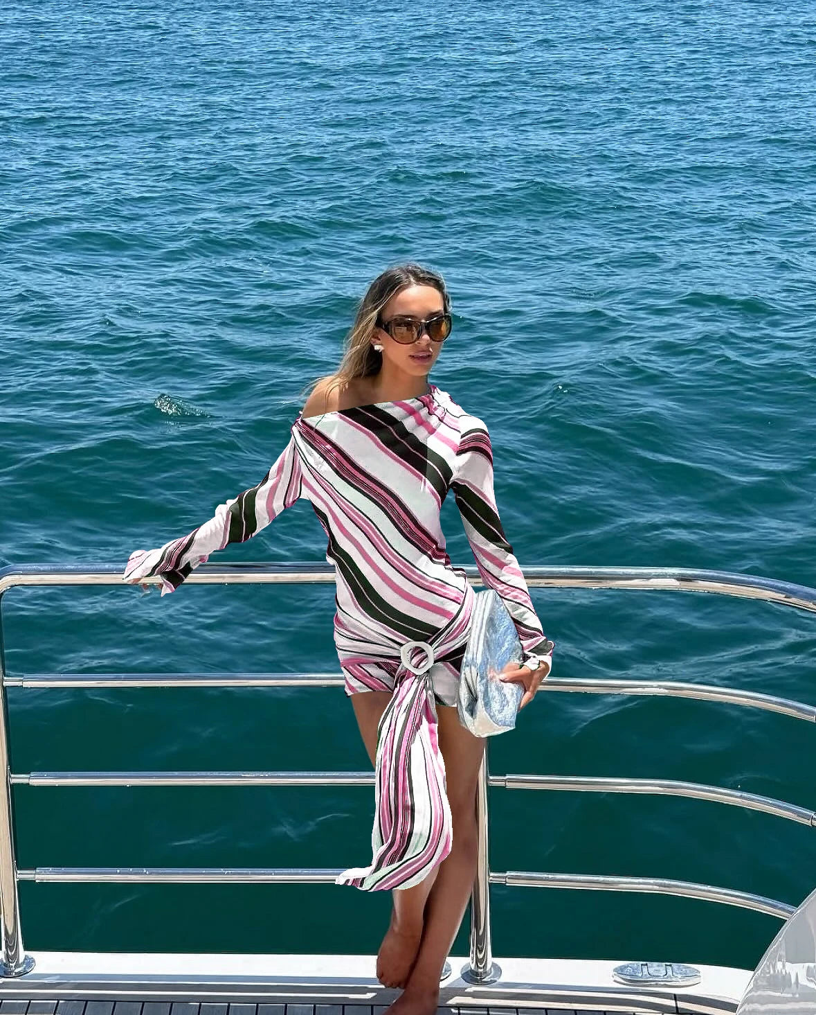 2026 New High Quality Sloping Shoulders Dress Bikini Sexy Women Swimsuit Striped Print Swimwear Dress Bikini Bathing Swimsuit