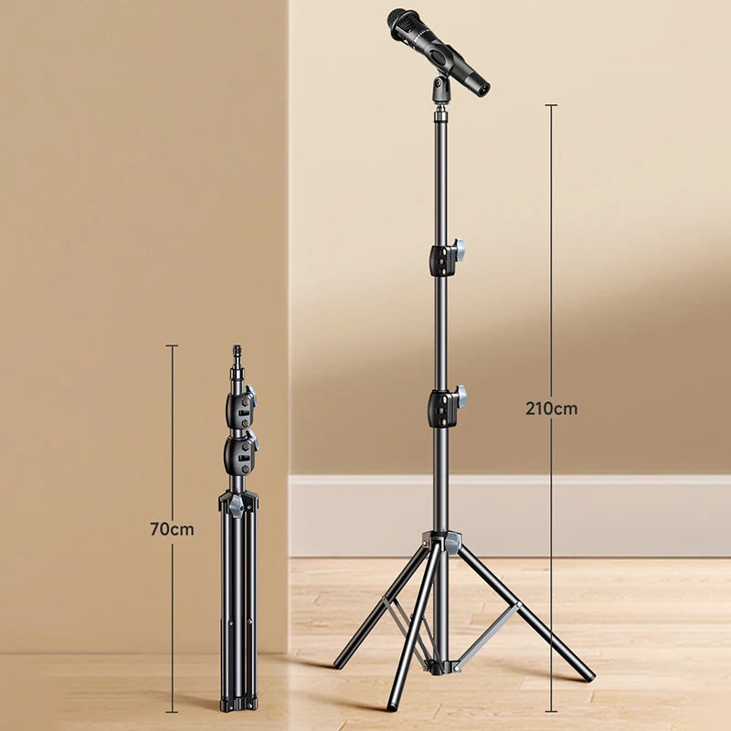 NEW! Microphone Boom Tripod Stand 1.7 2.1M Mic Tripod Bracket 66CM Crossbar Arms With Clip And Phone Holder