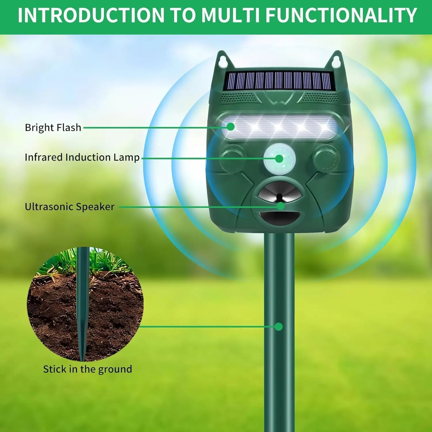 1Pack Animal Repellent Outdoor Solar Animal  with Motion Sensor&LED Strobe Light Cat Repellent Outdoor Deer Repellent Devices