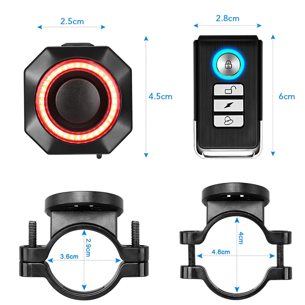Smart Bike Light Alarm Brake-Sensing Taillight Remote Control Motorcycle Alarm Security Protection 110dB