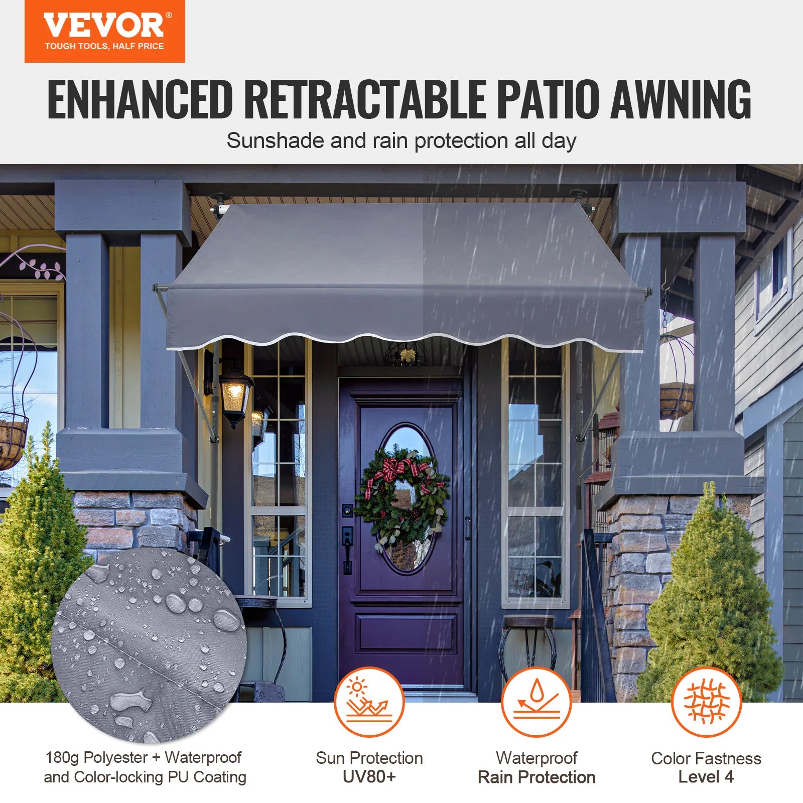 SucceBuy Patio Retractable Awning Sunshade Shelter with Manual Crank Handle Outdoor Canopy Sunsetter Deck for Balcony Yard