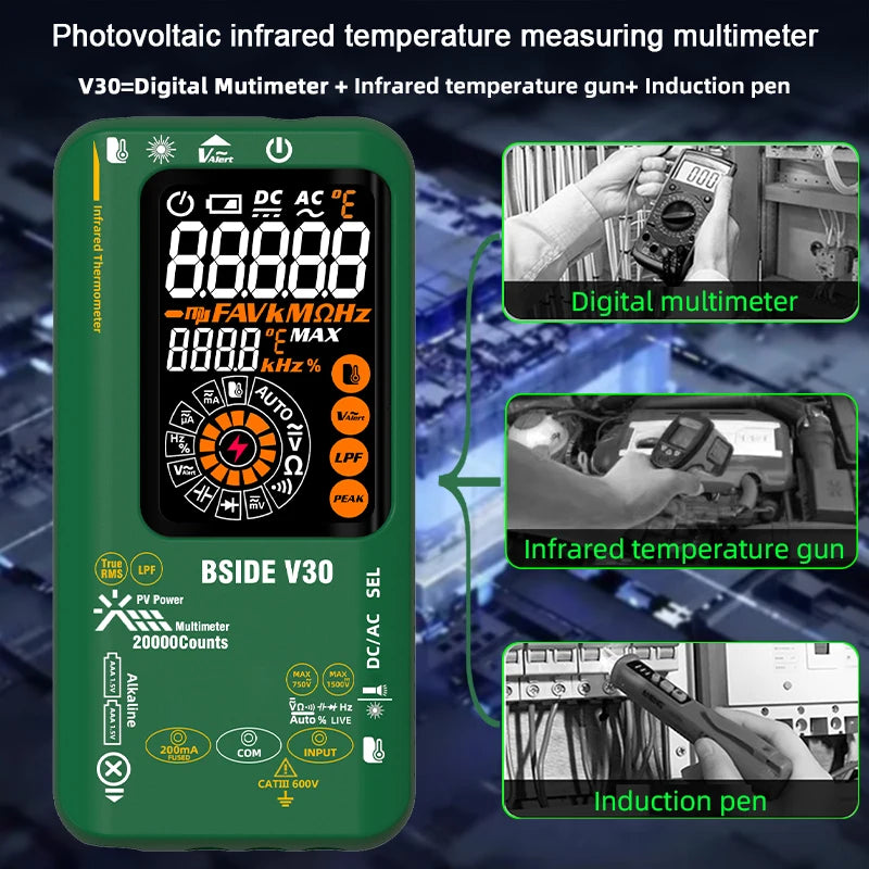 BSIDE NEW Digital Multimeter 20000counts Smart Infrared Temperature Tester T-RMS 1500V DC AC Voltage Rechargeable Multiteter DMM