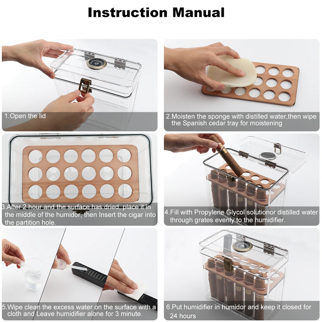 Acrylic Cigar Humidor With Hygrometer Humidifier Cedar Wood Tray Portable Humidor Box Cigar Case Fit 18-50 Smoking Accessories