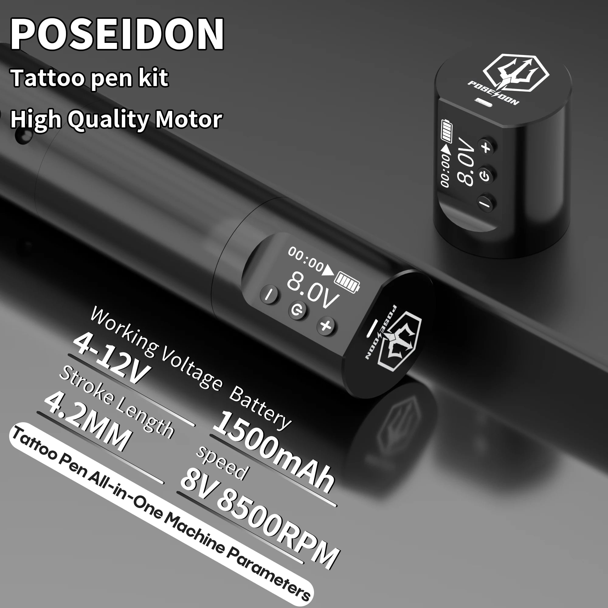 Tattoo Kit POSEIDON New Memory Tattoo Pen Kit For Permanent Makeup Tattoo Machine Wireless Tattoo Power Supply Tattoo Gun Kit