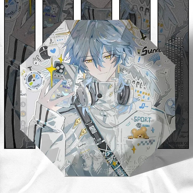 White Blue Honkai: Star Rail Anime popular Cosplay,Windproof Anti-UV,Automatic Rain Compact Umbrella for Woman Girl kids child