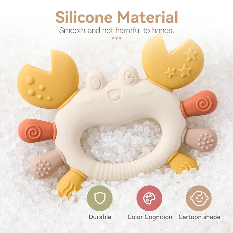 Crab Silicone Teether with Wooden Ring — BPA Free | Baby 0-6 Months