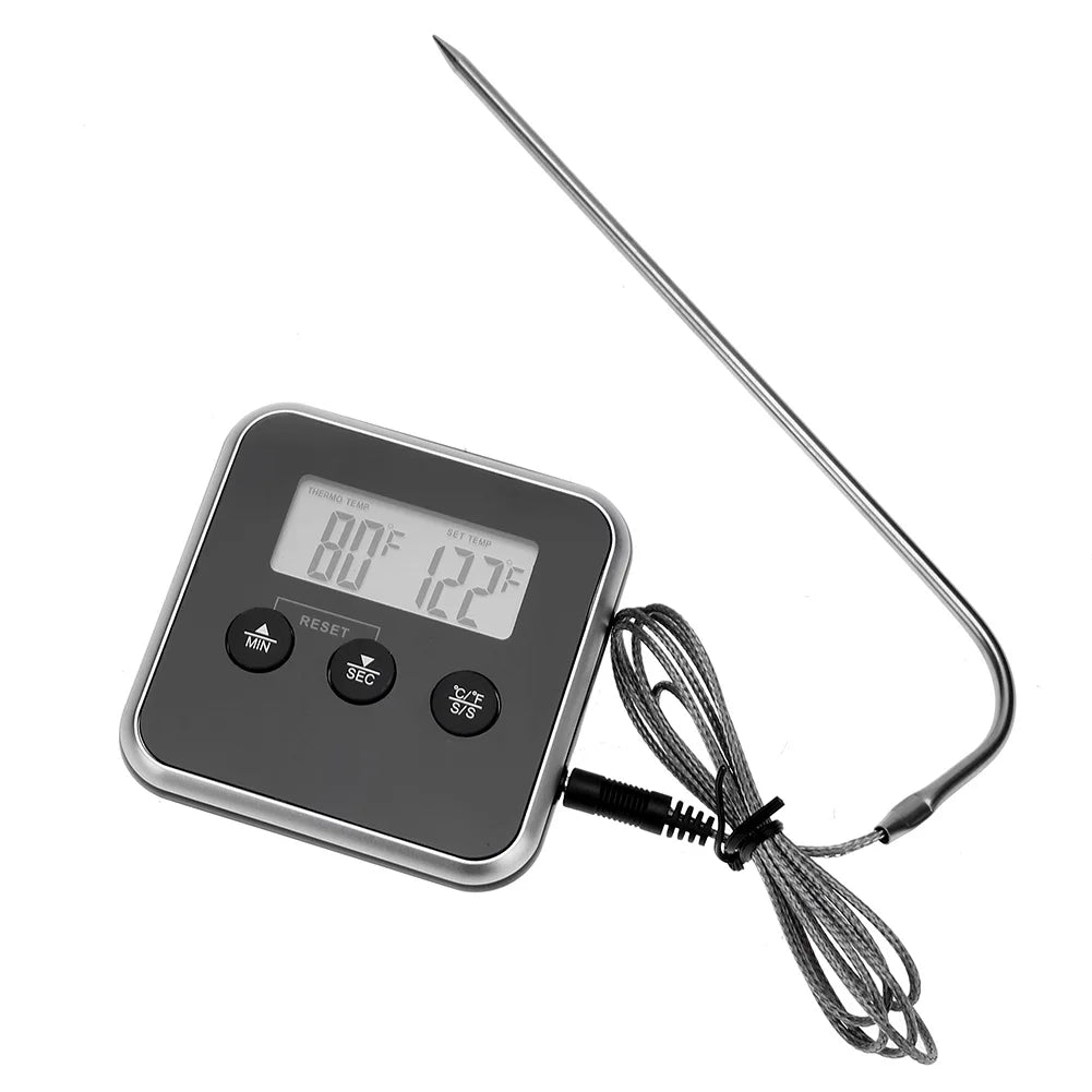 Electronic Thermometer Timer Food Meat Temperature Meter Gauge with Probe Cooking BBQ Thermometer Kitchen Temperature Tools