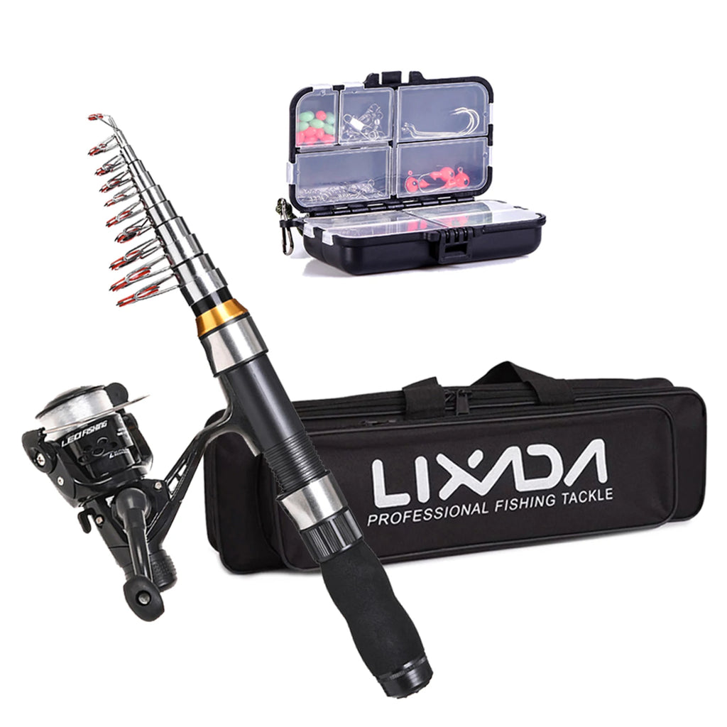 Lixada 2.1-2.3m Carbon Fiber Telescopic Rod & Spinning Reel Combo | Full Gear Set + Bag