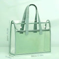 Clear Transparent PVC Tote Bag Large Capacity Waterproof Mesh Pocket Reinforced Handle for School Commute Beach