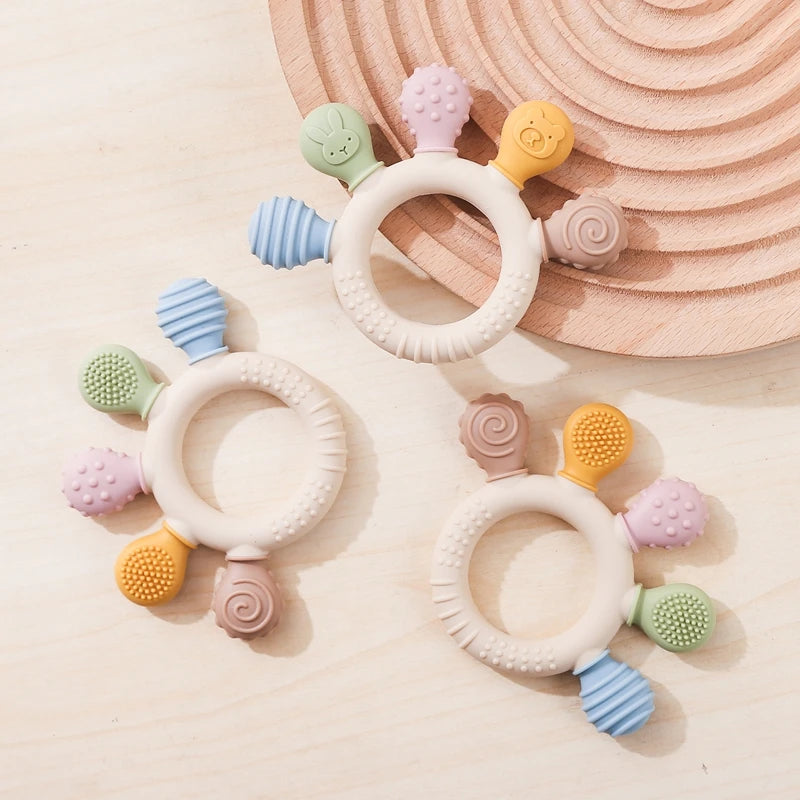 Silicone Teether Ring BPA Free — Baby Chewing Toy | 0-12 Months Gift