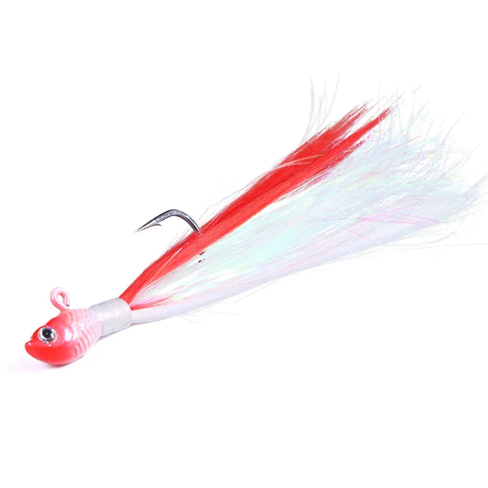 6PCS Bucktail Jigs Head Hook 3D Eyes Bait 7g 10g 21g 42g Deer Hair Feather Hook Beard Jigging Lure Fishing