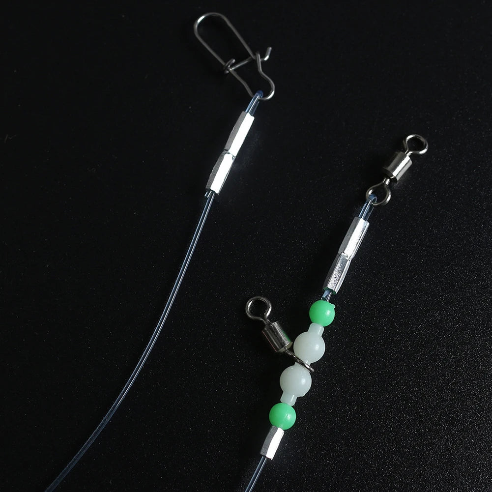 Night Glow Fishing Leaders Fishing Leader Line with Swivels and Snaps Luminous Fish Wire Leaders for Saltwater Freshwater