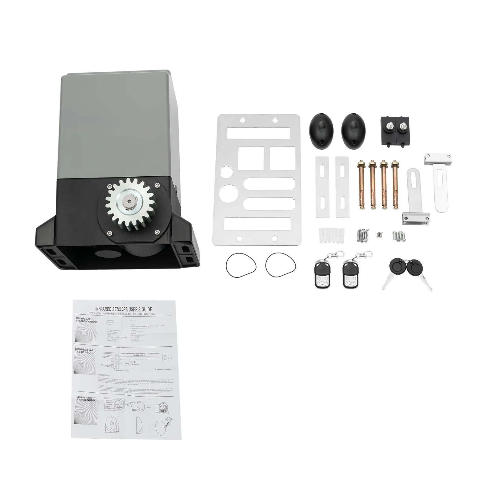 370W 220V Automatic Door Opener Motor Remote Control Door Gear Strip Sliding Gate Drive with 6pcs Gear Racks Security Tool