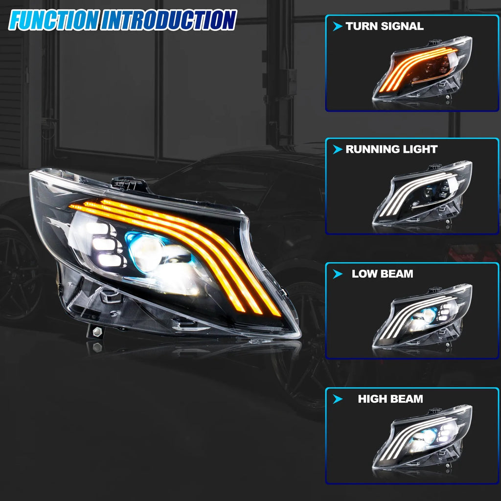 Faros LED Xunder Mercedes Benz Vito W447 / Metris 2016-2023 | Proyector | Intermitente Secuencial | Plug & Play