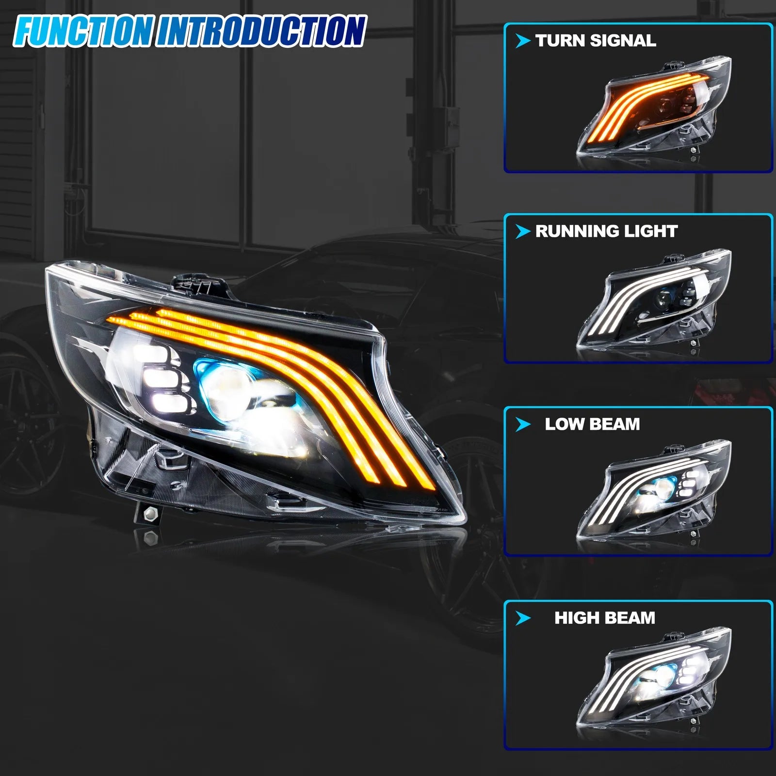 Faros LED Xunder Mercedes Benz Vito W447 / Metris 2016-2023 | Proyector | Intermitente Secuencial | Plug & Play