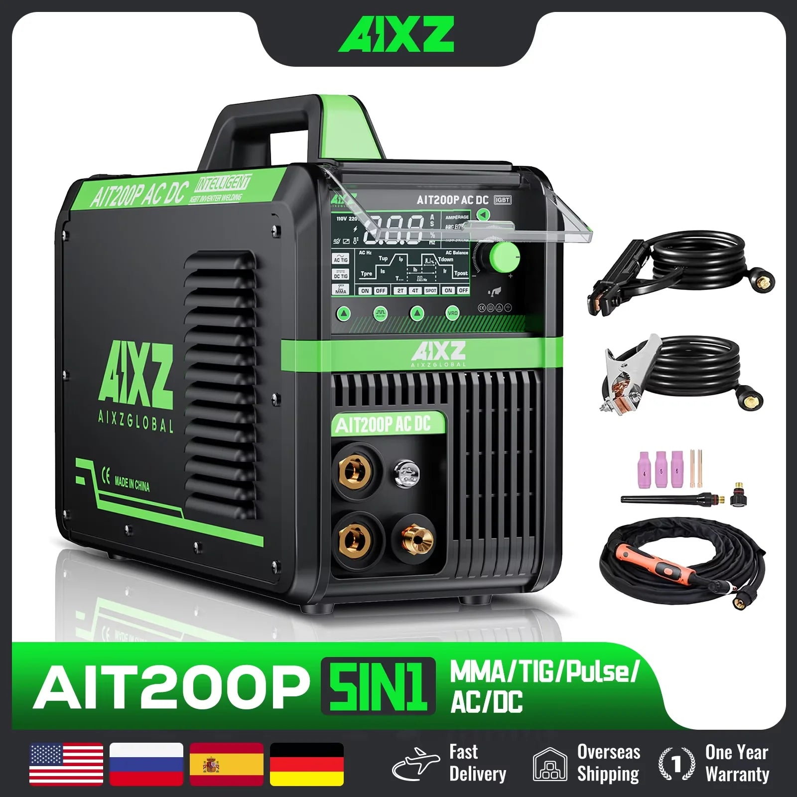 AIXZ HF TIG Welding Machine AIT200P AC DC Welder With Pulse 5 in 1 IGBT Inverter ARC Stick Welder Spot TIG Aluminum Welder
