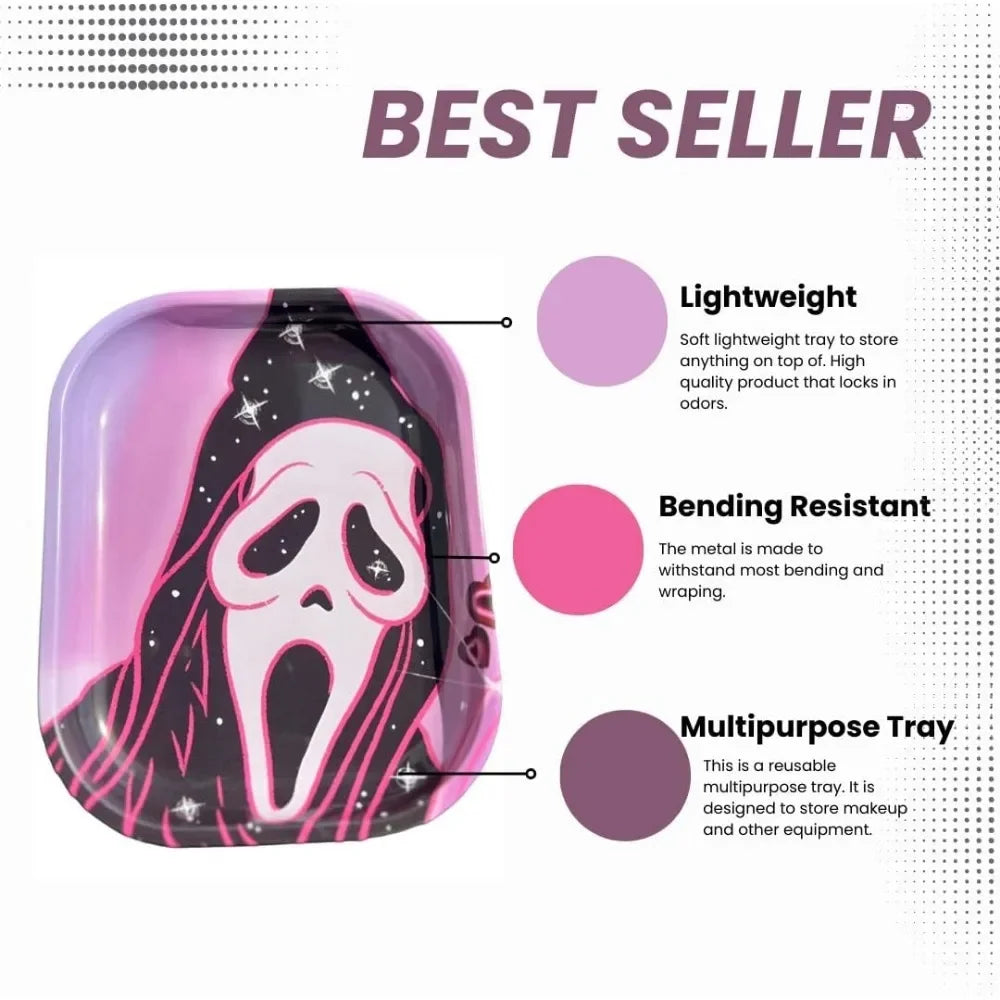 2 Pieces Spooky Ghost Halloween Rolling Tray Herb Grinder Kit Tobacco Smoke Accessories