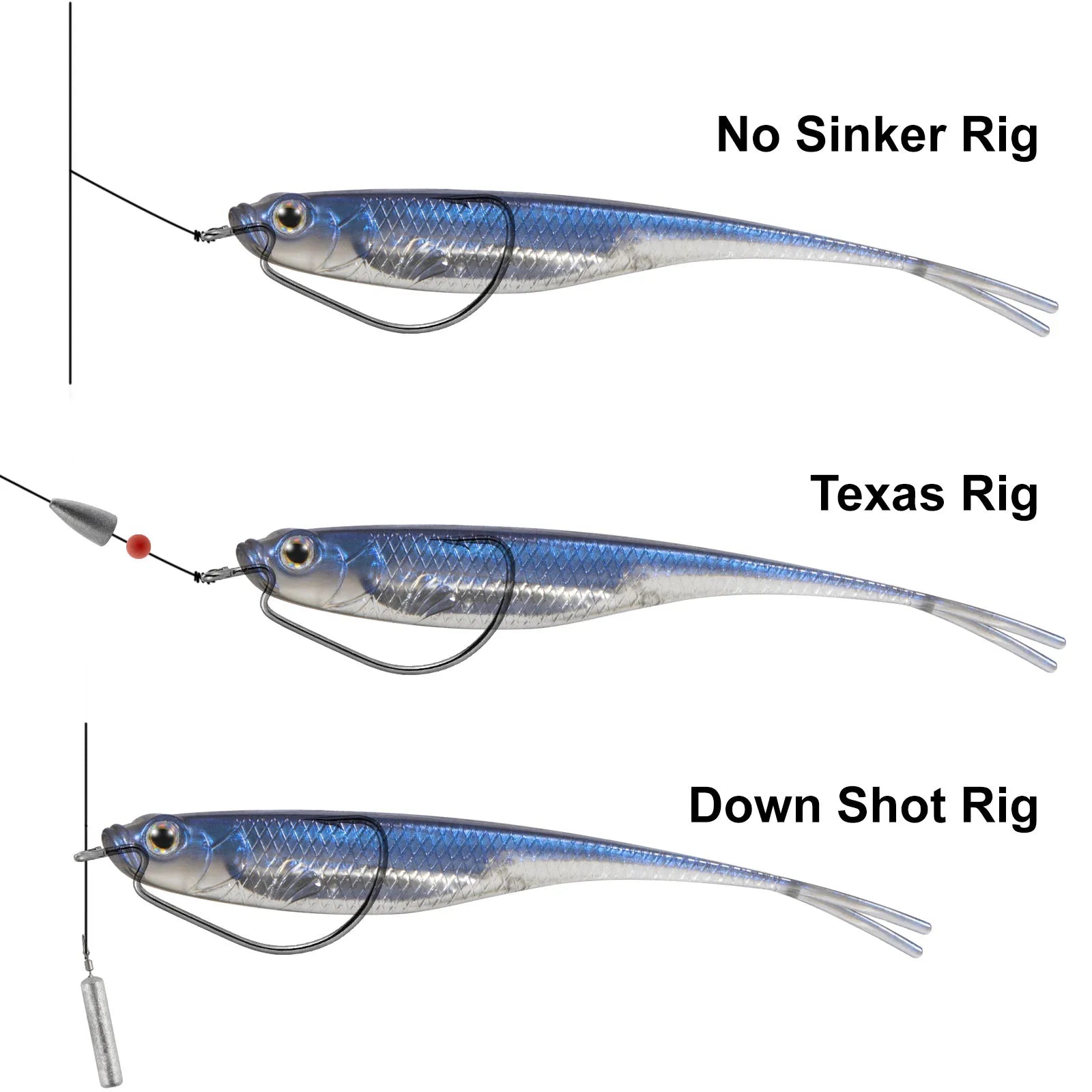 Dr.Fish 5/6 Piezas Señuelo Silicona | Cola Bifurcada | Drop Shot | Bass, Trucha y Lucio | Weedless - Firu Total Sales