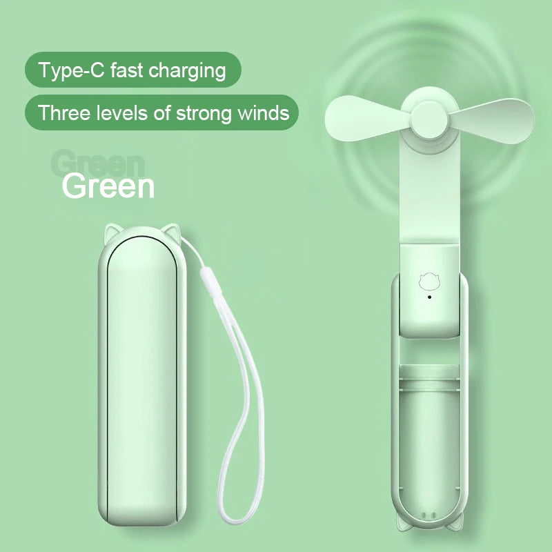 Foldable Small Fan Portable and high-power Hand Held Portable Mini Fan Rechargeable Hand USB Charge Fan