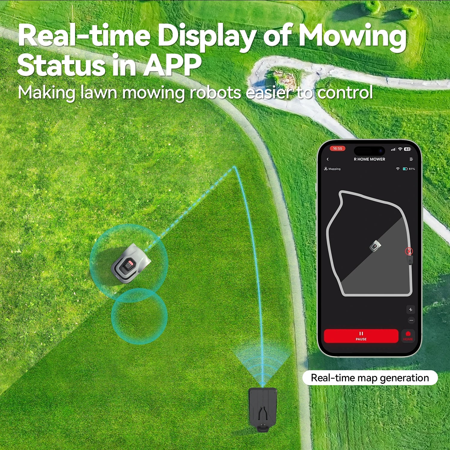 C-TOF Robot Lawn Mower Redkey MGC1000 Lawn Mower Robot Cable Break Detection Climbing Capacity 45% App Control Mowing Robot