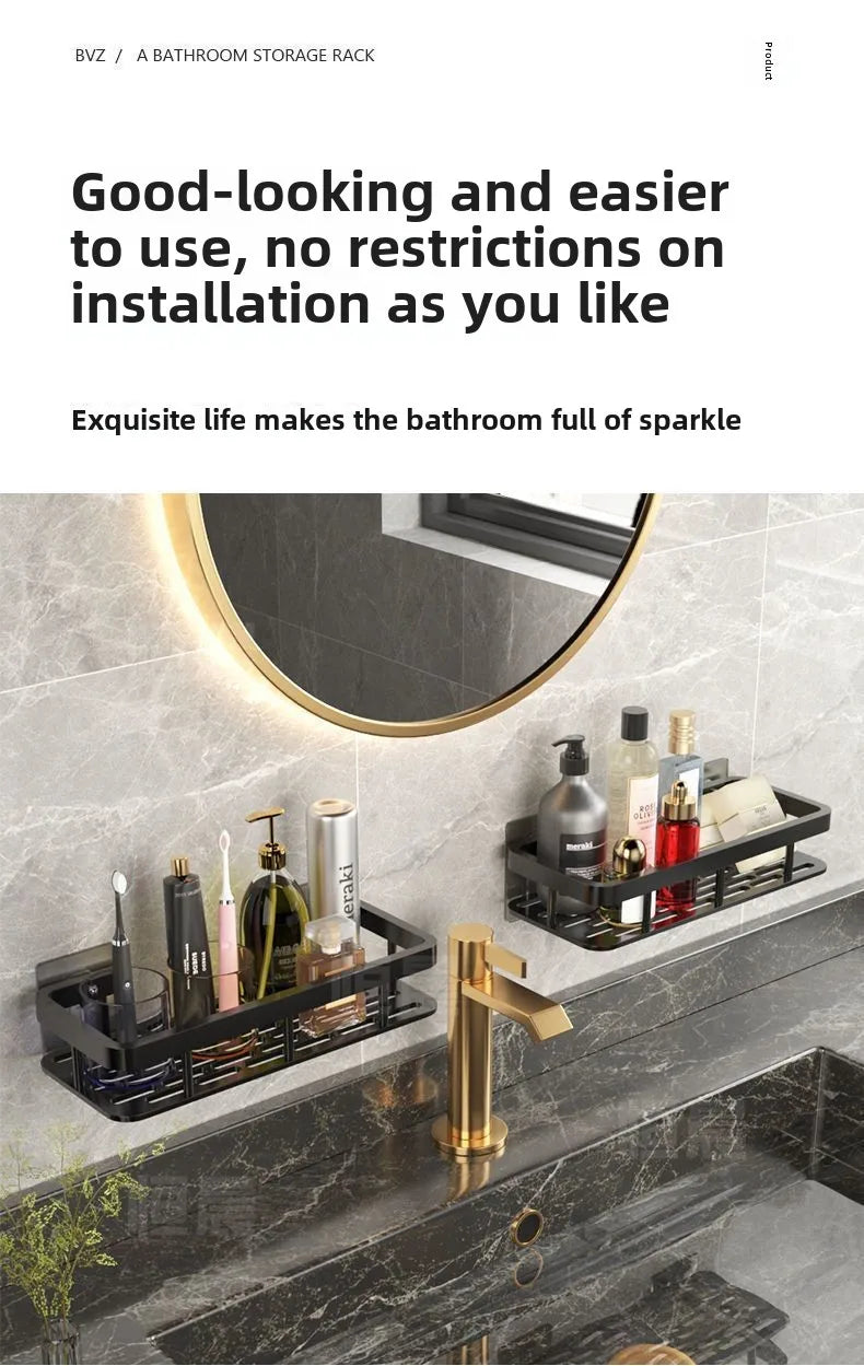 Adjustable Shower Shelf No Drilling – Aluminum Bathroom Organizer for Bath, Vanity or Tub | Holds 20 lbs