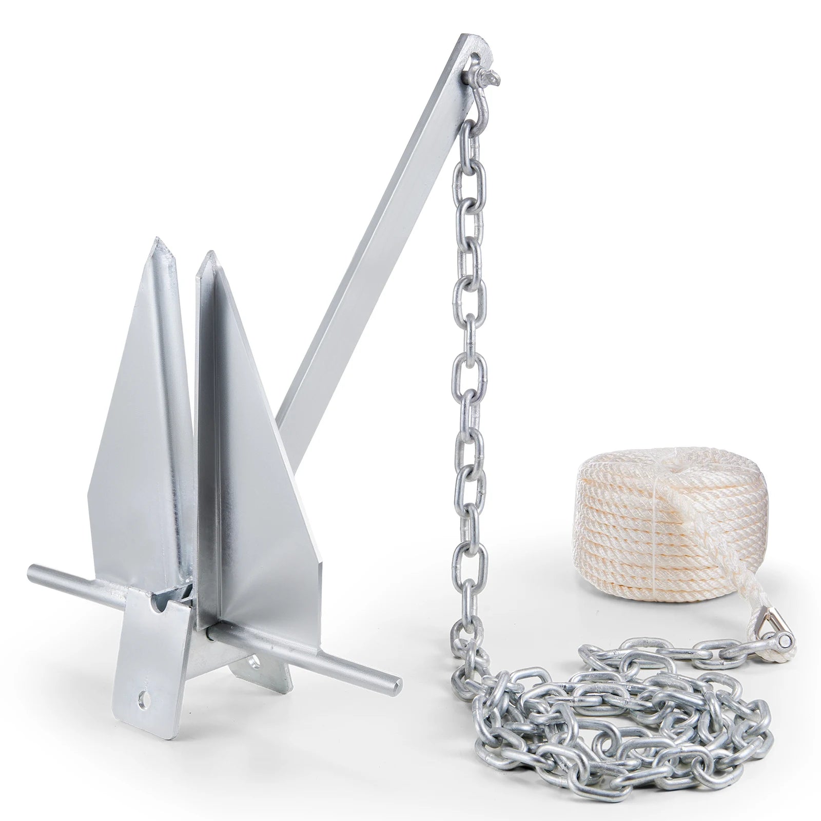 SucceBuy Fluke Style Anchor Kit 13 LBS Hot-Dipped Galvanized Steel Fluke Anchor with 7.9' Chain 101' Rope and Two 0.4" Shackle