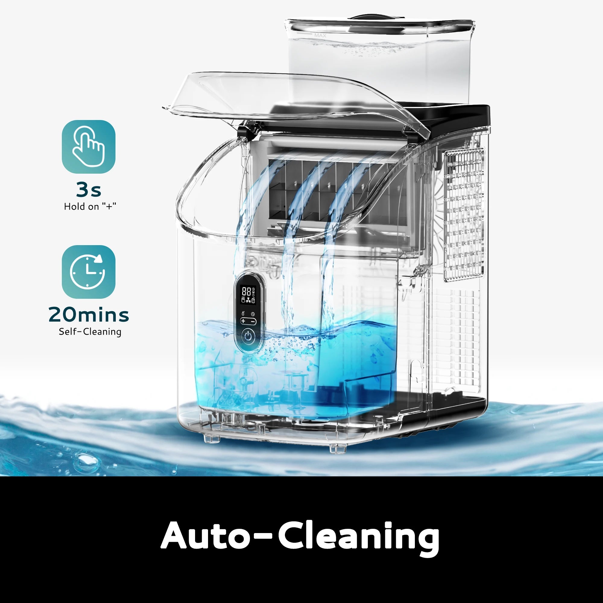 Máquina de Hielo Portátil EUHOMY | 15kg/24h | 9 Cubos en 6 Min | Autolimpiante