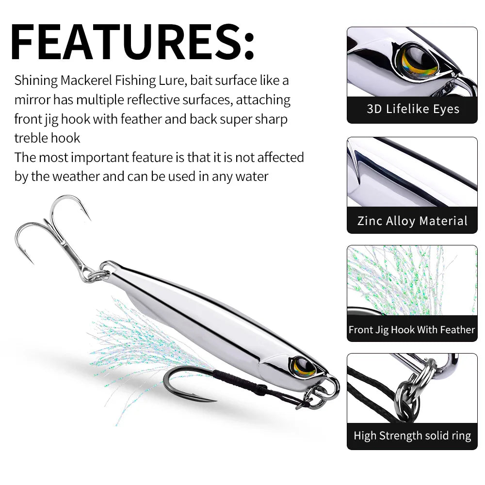 3pc 20gElectroplated Spoon Metal Jigs Fishing Lures with Hooks -10g-80g Ideal for Catching Mackerel, Bass and More