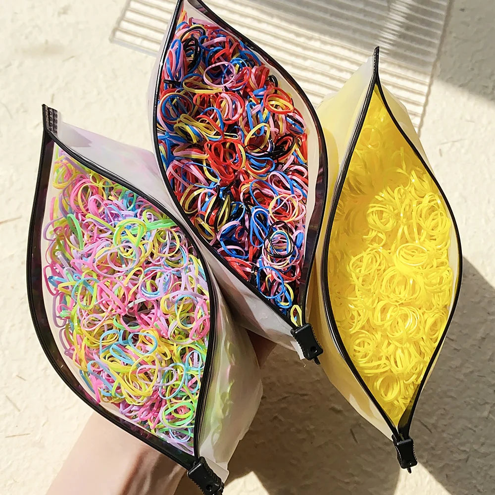 500pcs Ligas de Cabello Coloridas para Niñas | Desechables | Coleta y Diadema 🌈