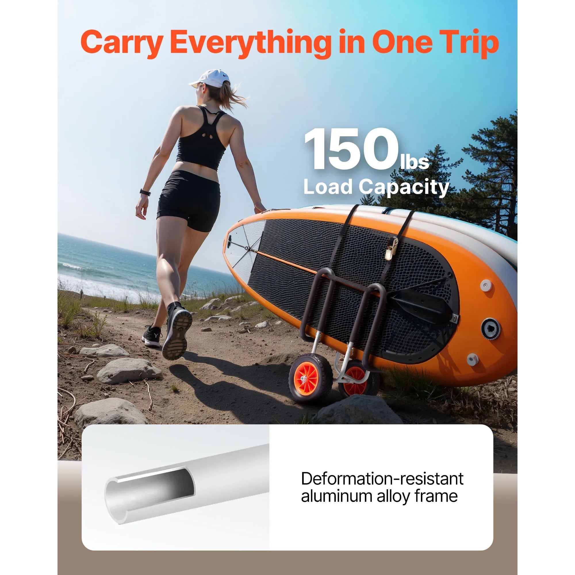 SucceBuy 150 lbs Kayak Cart Stand Up Paddle Board Trolley with 10in Solid Tires Paddle Board Carrier for Surfboard Transport