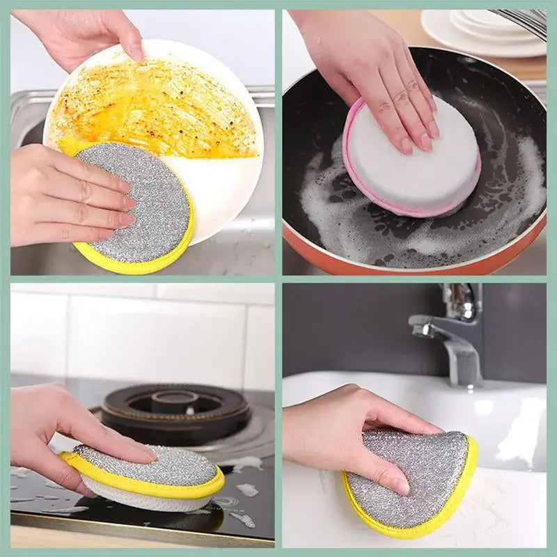 10PCS Double-Sided Dishwashing Sponges, Reusable Kitchen Cleaning Brushes for Pots, Pans & Dishes, Household Cleaning Tools