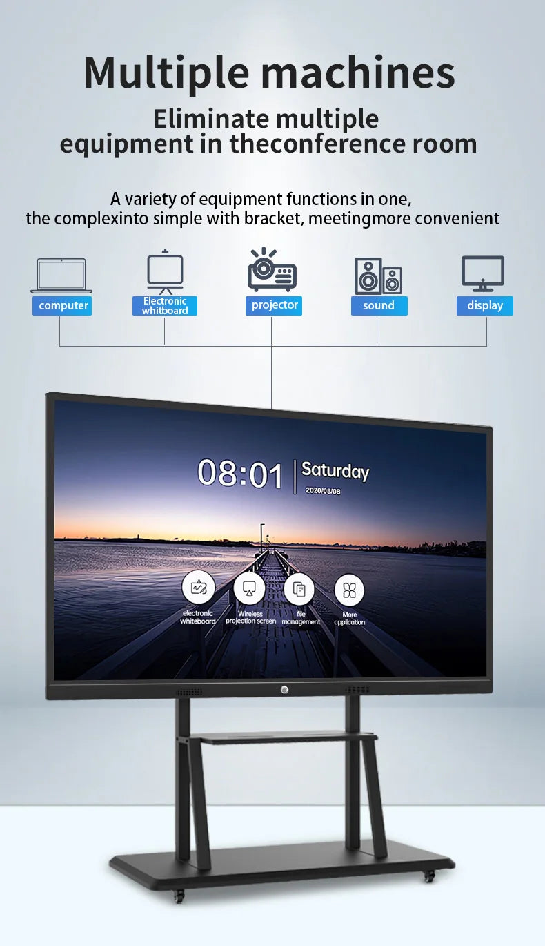 65-Inch Adjustable Height 360 Degree Reversible Smart Interactive Large Mobile Teaching Board Stand Whiteboard With Wheels