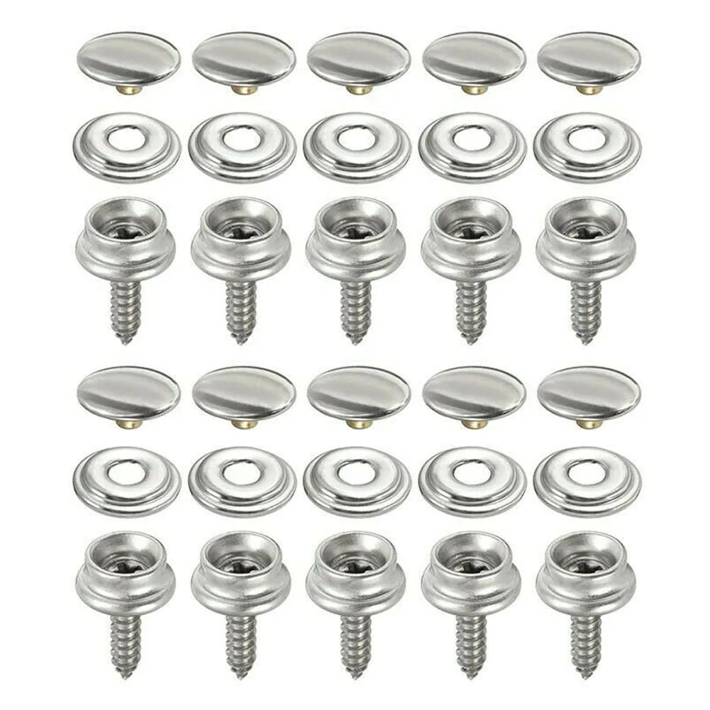 30pcs Stainless Steel Tapping Snap Fastener Kit Tent Marine Yacht Boat Canvas Cover Tools Sockets Buttons Car Canopy Accessories