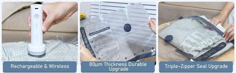 Vacuum Compression Bags for Travel | Rechargeable Pump | Carry-On Size | Space Saver