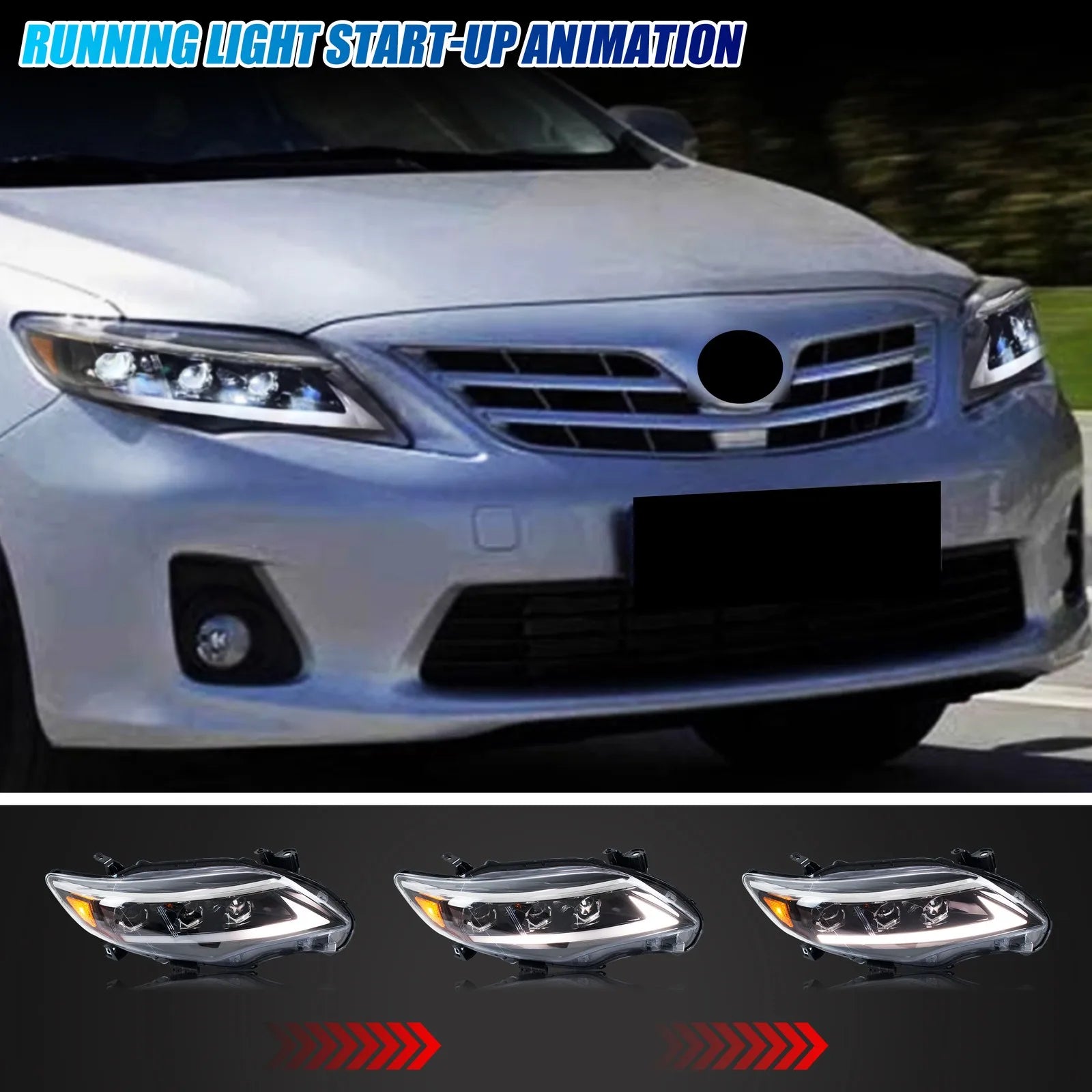 Faros LED Xunder Toyota Corolla 2011-2013 | DRL | Triple Proyector | Intermitente Secuencial | Par | Plug & Play