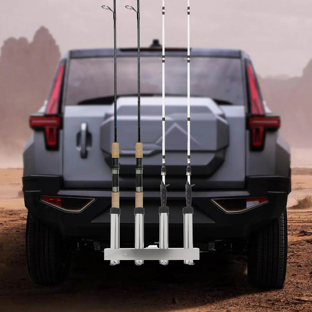4 Tubes Fishing Rod Holder Bracket Stainless Steel Pole for Cars, Hitch Mount Rod Holder, Truck Adjustment Fishing Rod Rack