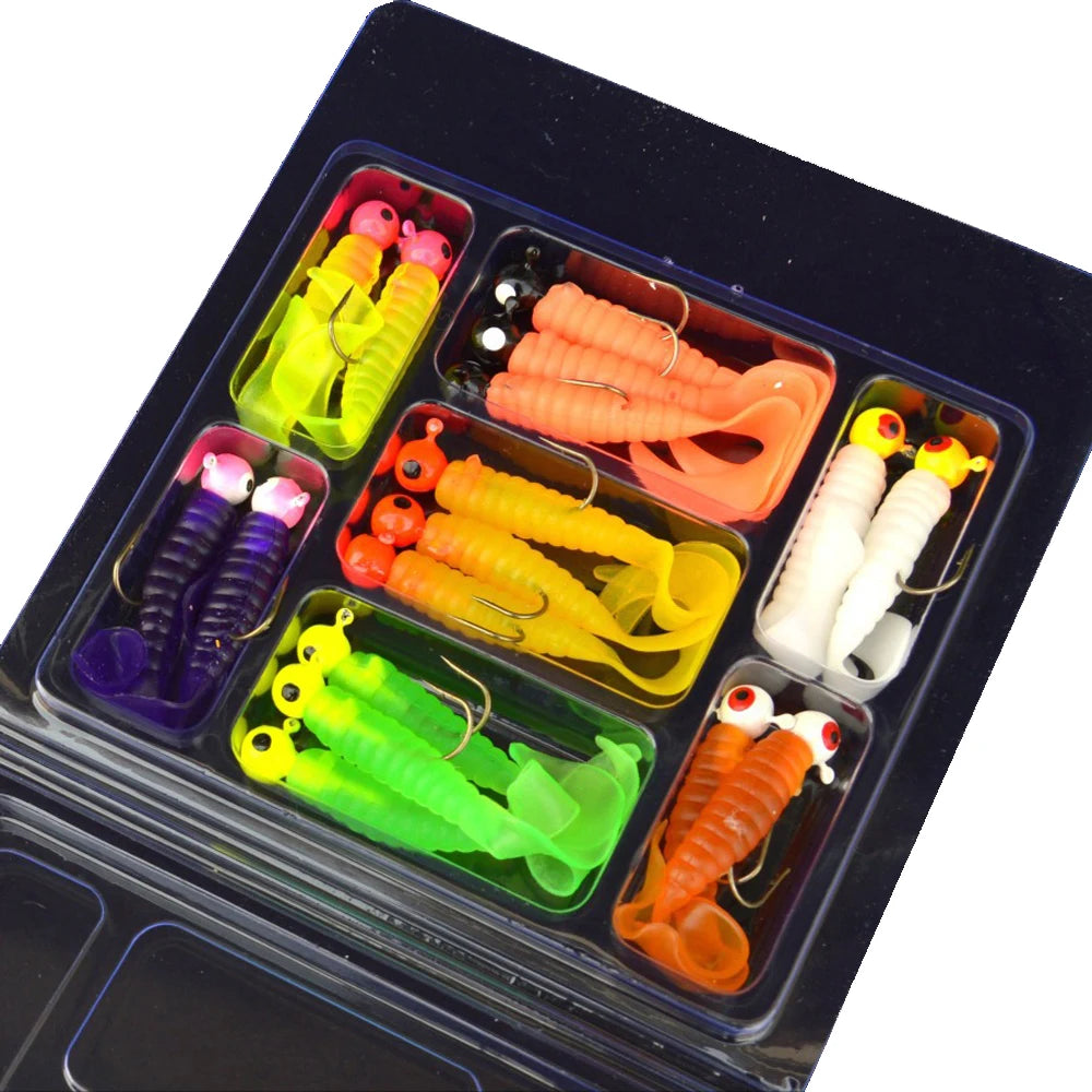 Creekmoon Set 34 Piezas | 17 Cabezas Jig Metal + 17 Gusanos Silicona | Acero Alto Carbono | Pesca - Firu Total Sales