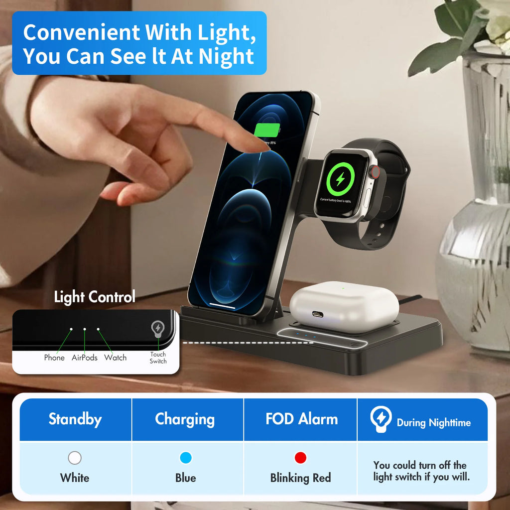 18W Foldable 3-in-1 Wireless Charging Station | iPhone 16/15/14/13 + Watch + AirPods