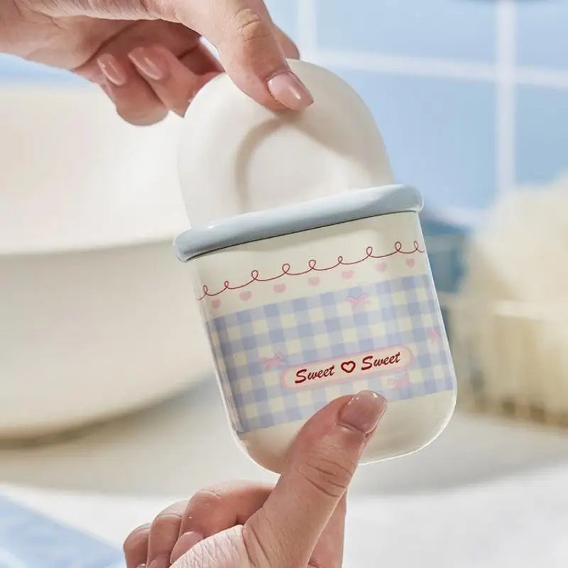 {MX} Sweet Cute Double Layer Soap Dish With Lid Portable Soap Draining Holder Cotton Swabs Storage Box Bathroom Organizer