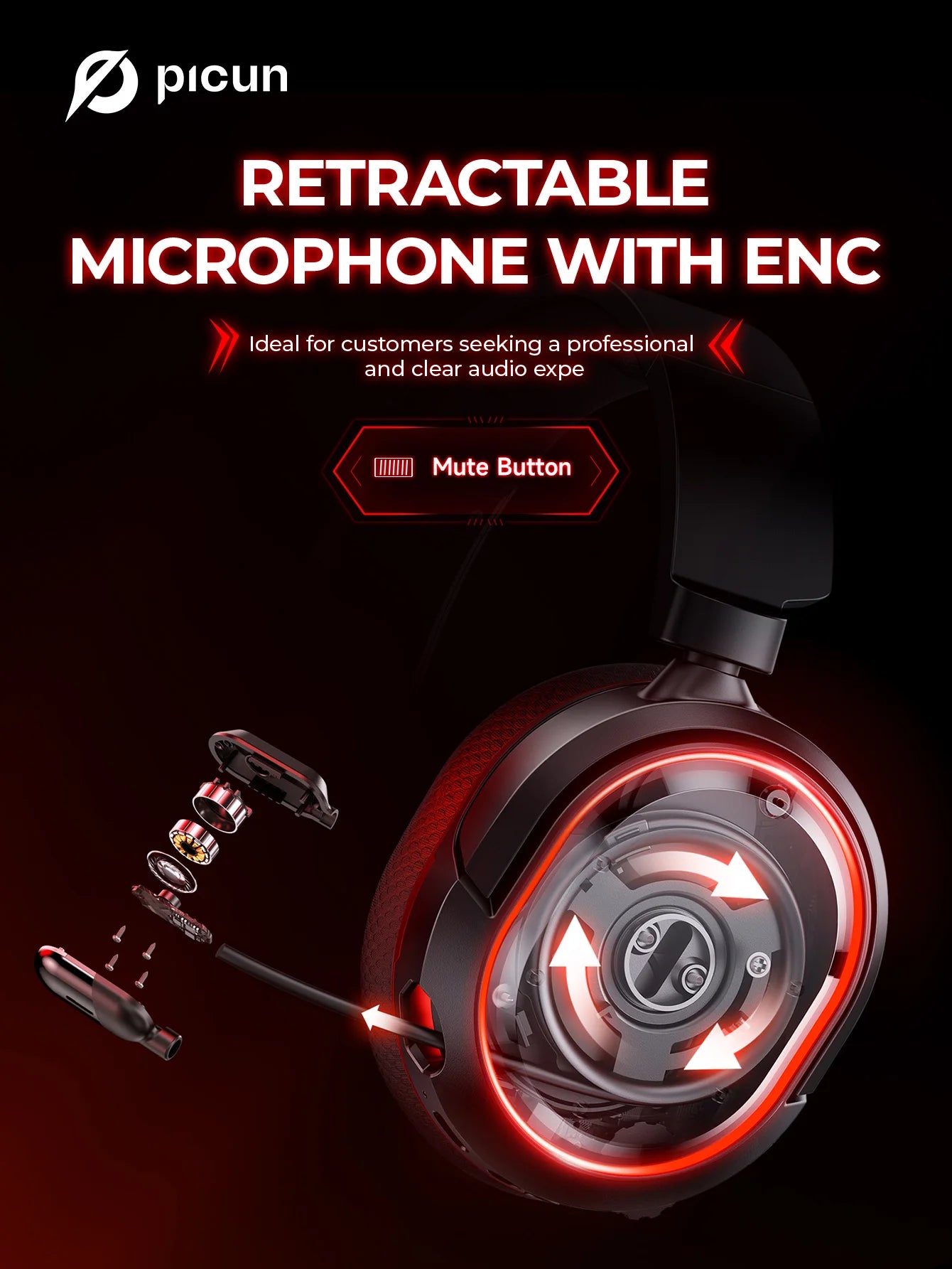 Picun G2 Gaming Headset 2.4G Wireless | 7.1 Surround ENC Mic | PC PS4 PS5 Switch