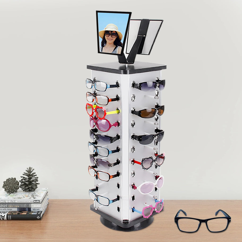 44 Pairs Rotating Eyeglasses Display Stand with 2 Mirrors 86cm Large Capacity Freestanding Sunglass Holder for Shops