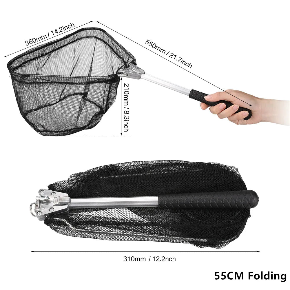 Collapsible Fishing Landing Net with Telescoping Pole Handle Extend to 190cm 100cm 80cm Fishing Net For Saltwater Freshwater
