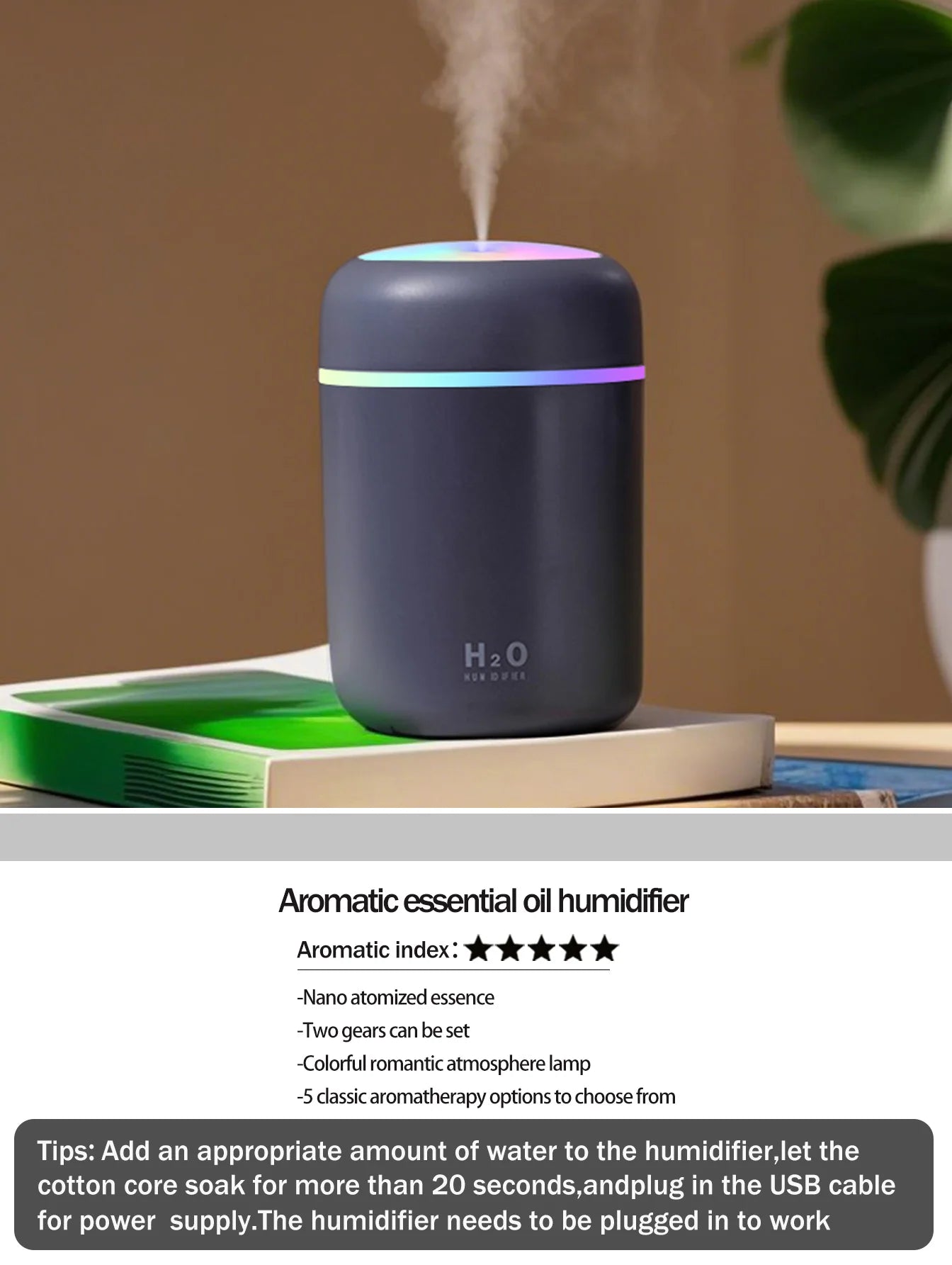 Difusor Aromaterapia 300ML | Purificador de Aire | Luz 7 Colores | Auto y Hogar 🌿