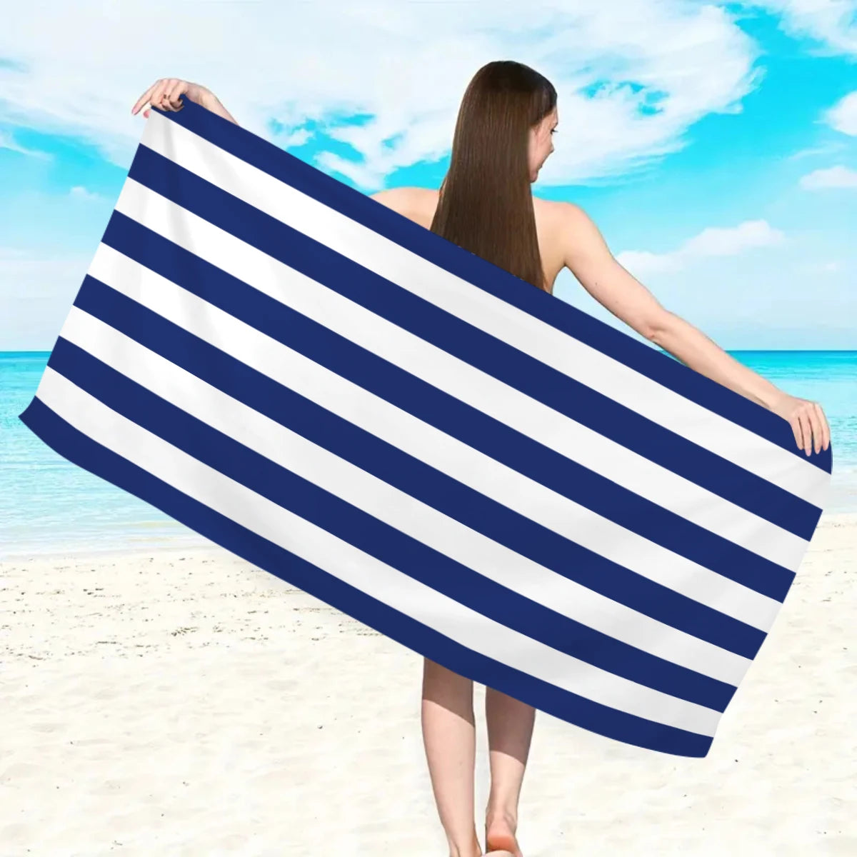1pc Minimally Striped Beach Towel, Ultra-fine Fiber Quick Drying Absorbent Towel, Beach Swimming Vacation Beach Towel