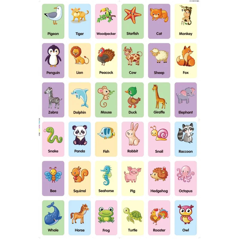 36pcs/box Early Childhood Education card animal fruit food color shape English character Montessori Toy Memory Training card
