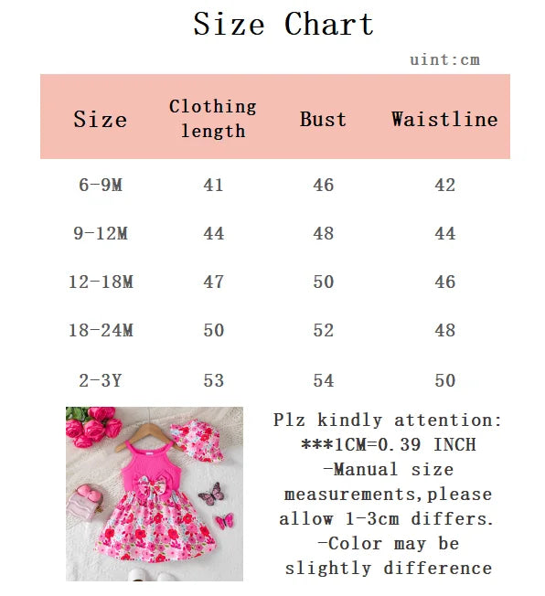 2Pcs Summer Baby Girl Dress Sleeveless Bow Flower Dress+Hat 0-3 Year Old Toddler Baby Girl Beach Vacation Casual Dress