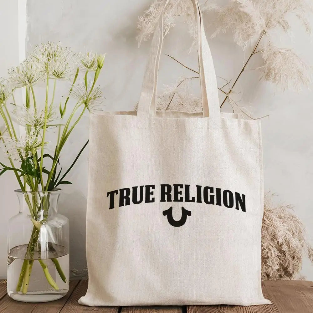 T-True Religion Storage Bags Canvas Tote Bag Double-Sided Print Fashion Shoulder Shopping Bag Gift Handbags