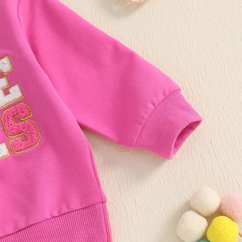 2024Winter Toddler Baby Girls Warm Round Neck Long Sleeve Pullover Sweatshirt Fashion Embroidery Letter Pink Pullover Loose Tops - Firu Total Sales