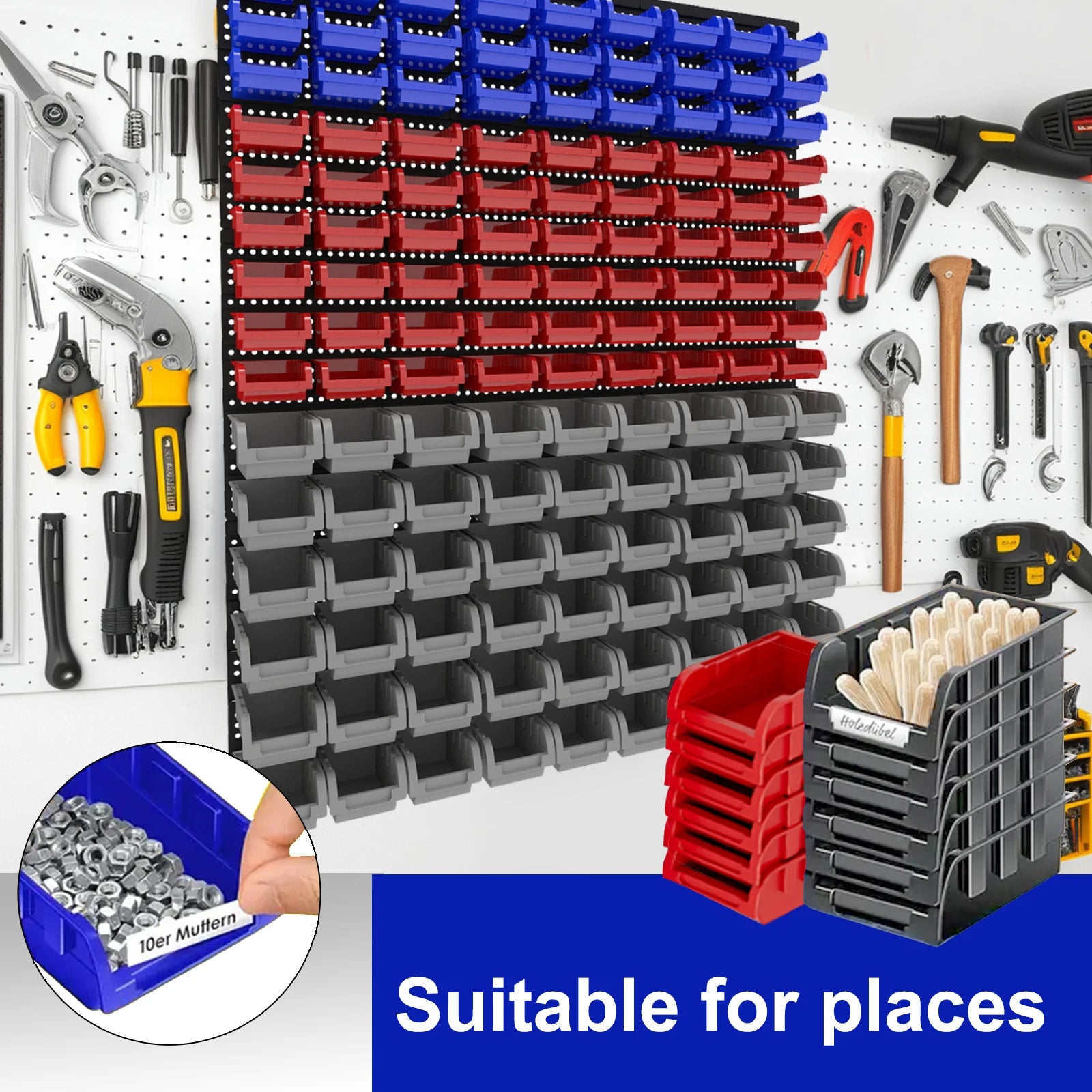 45/90/135pcs Wall-Mounted Tool Organizer System with Storage Bins & Holders - Durable DIY Garage & Workshop Rack for Screws, Nut