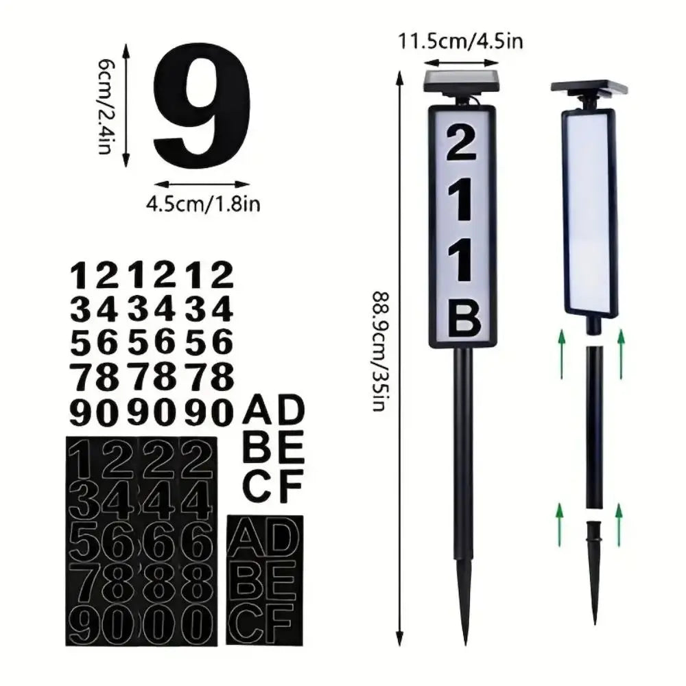 1 pc Solar Light Powered House Number, Address Sign With Lighting, Pole Mount, Smart Light Control 400mah